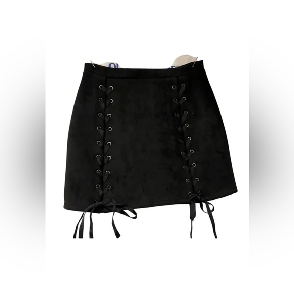 Honey Punch suede like skirt with lace up detail - Picture 1 of 3